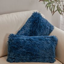 Blue furry online pillow